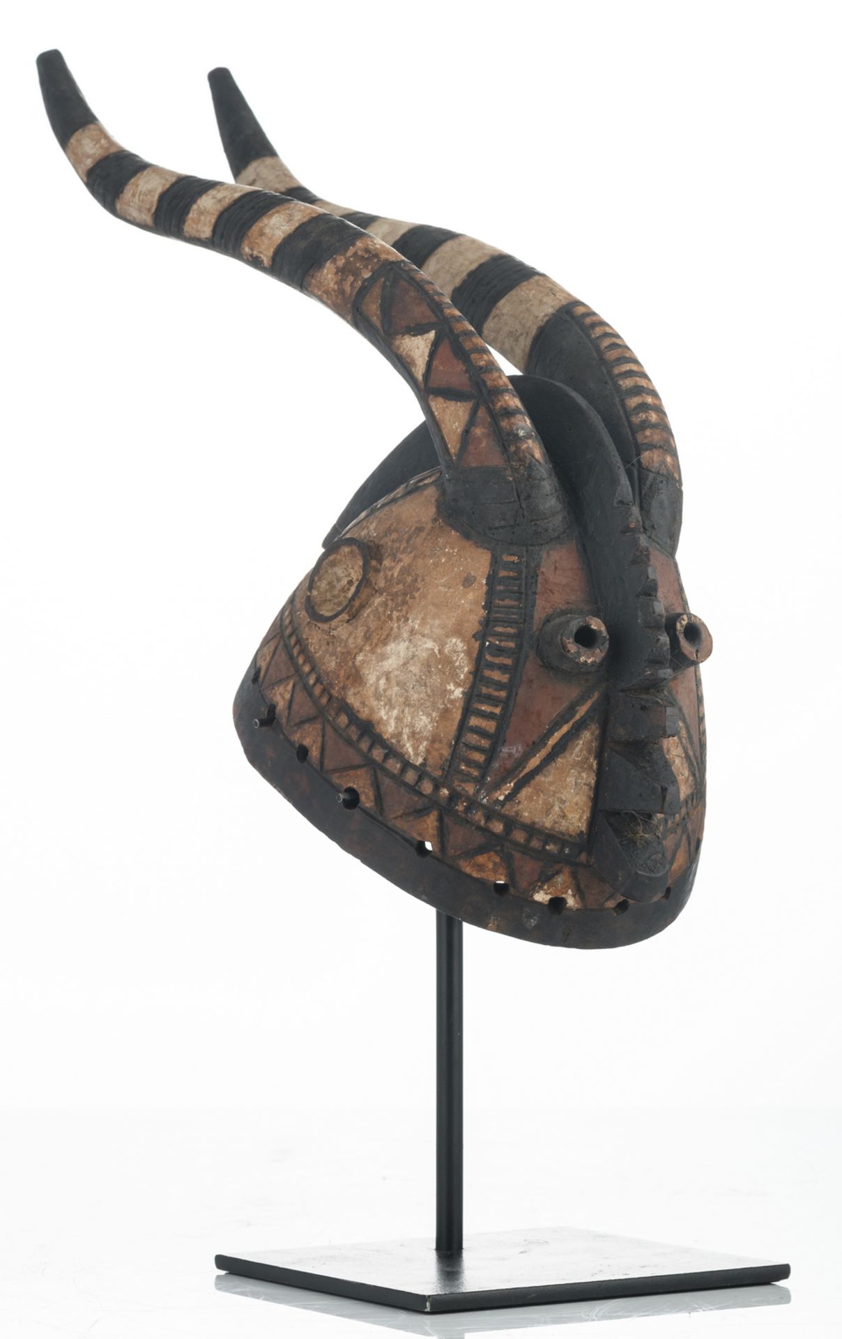 A traditional polychrome decorated African wooden Sukomse helmet mask, Mossi - Burkina Faso, H 17 - Bild 2 aus 8
