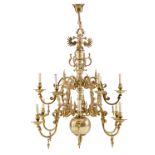 A rare bronze Baroque style chandelier by the Brondel factory - Bruges, H 140 cm