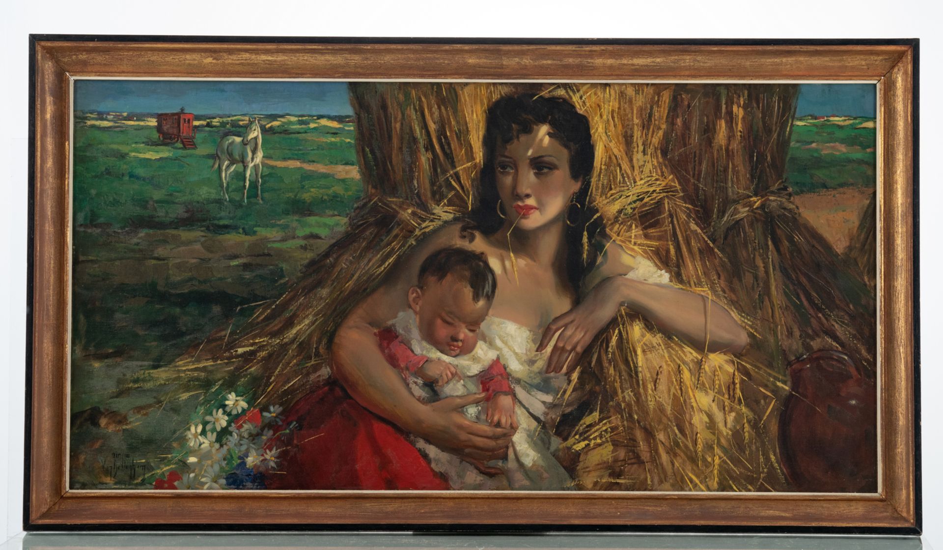 Van Belleghem A., a Gypsy mother and child, oil on canvas, 70 x 135 cm - Bild 2 aus 4