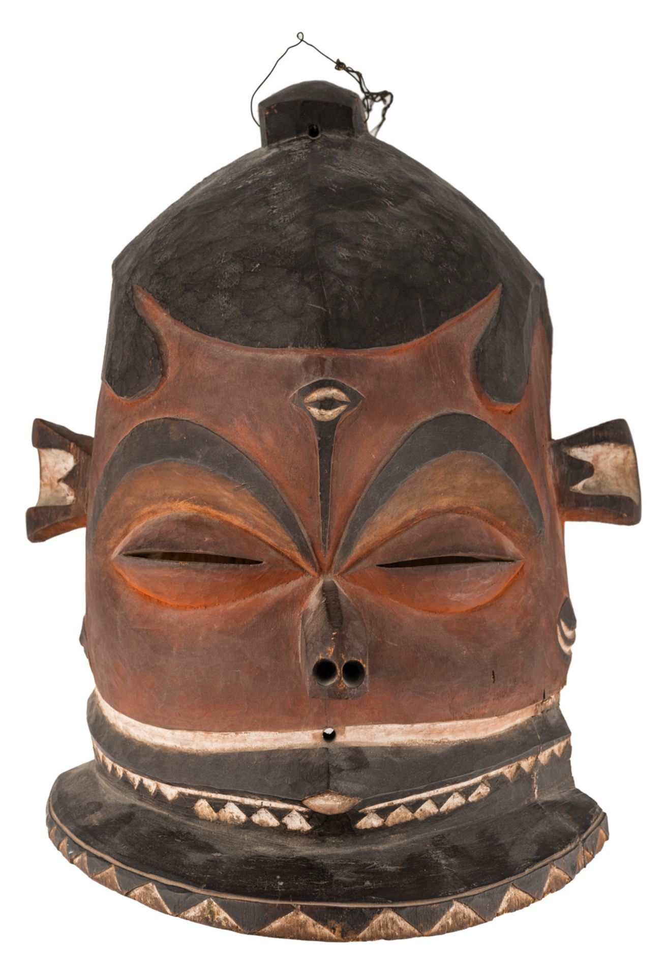 A traditional African polychrome decorated wooden mask, Pende - Congo, H 31,5 cm