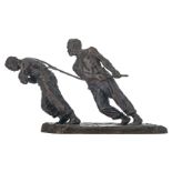 Demanet V., 'Les haleurs', patinated bronze, marked 'Bronze France', H 40 cm