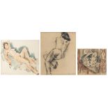 Albert E., a lying female nude, charcoal; added Albert E., a still life with flowers and a lying