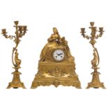 A gilt bronze three-piece garniture, the dial marked 'J.F. Allard & Cie à Paris', last quarter of
