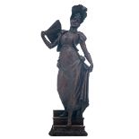 Van den Bossche Dom., a Belle Epoque beauty descending a staircase, bronze patinated terracotta,