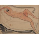 De Kat, a lying female nude, pencil and watercolour, 31 x 40 cm