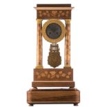 A mid 19thC Neoclassical portico clock with carillon and floral marquetry, the work marked 'Baullier