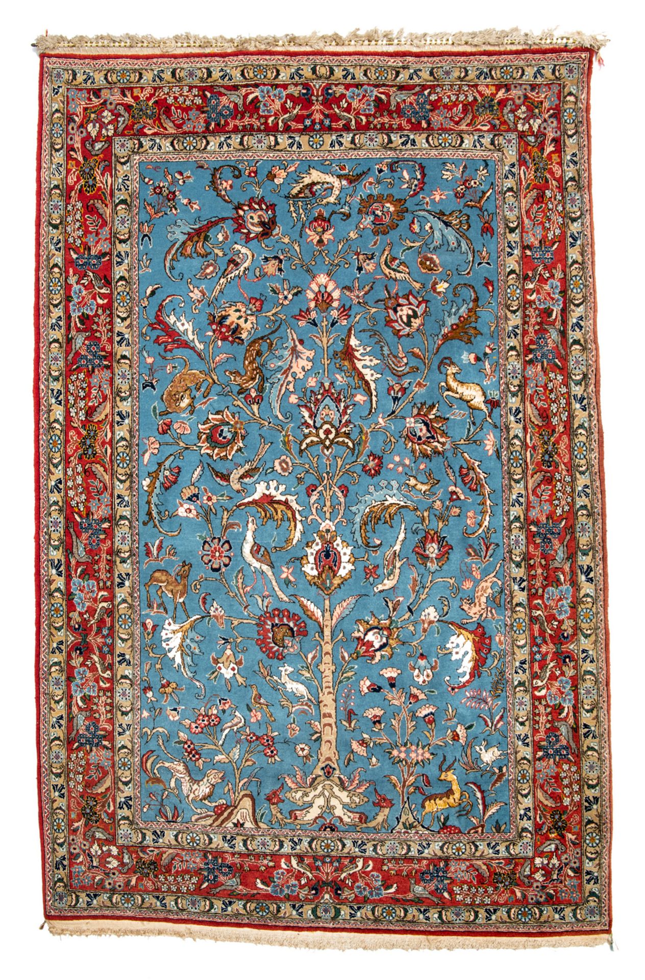 An Oriental 'Three of Live' medidation carpet, wool and silk on cotton, with mount, 141 x 213 cm