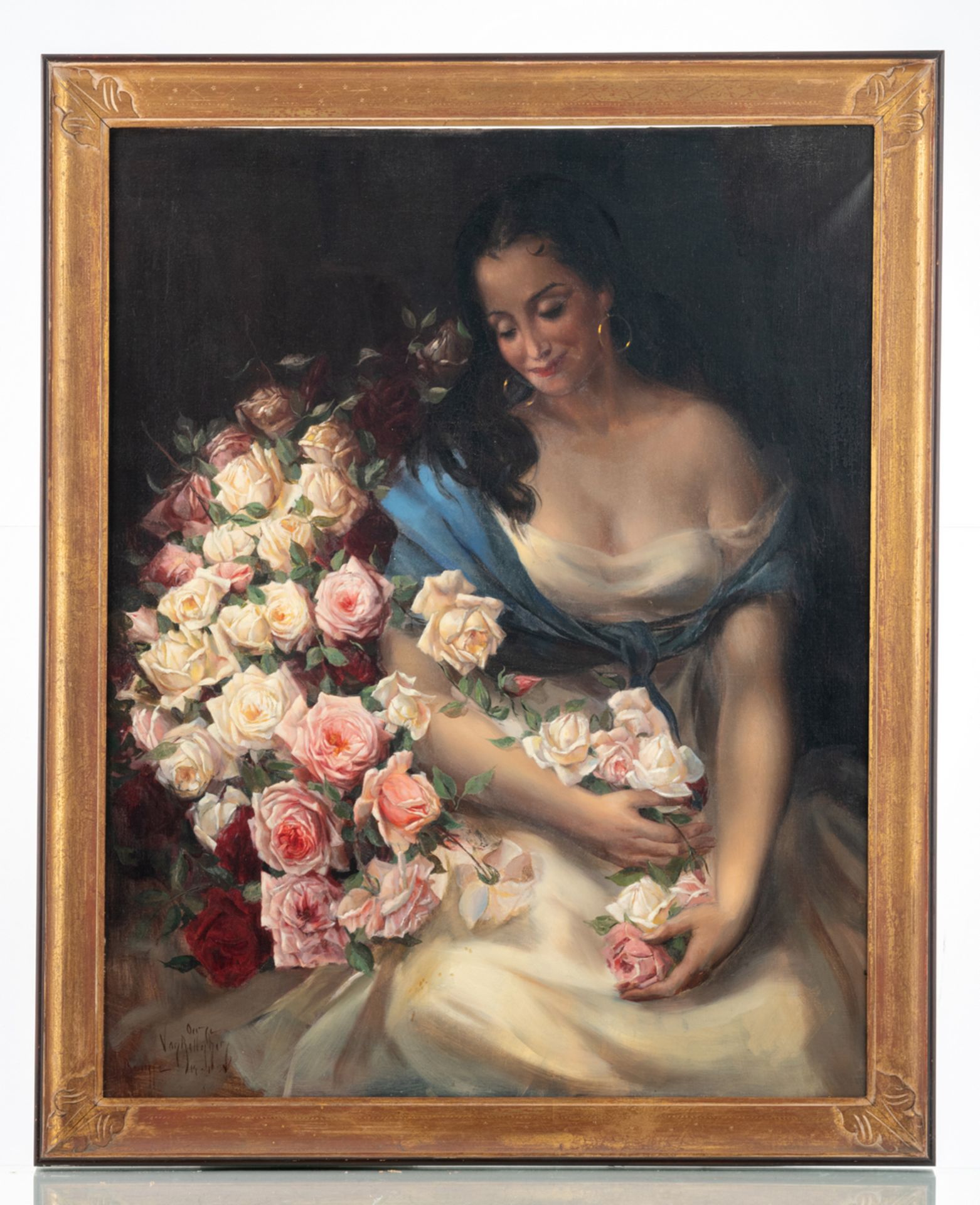 Van Belleghem A., a Gypsy girl surrounded by roses, oil on canvas, 80 x 99 cm - Bild 2 aus 4