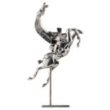 D'Ydewalle L., a prancing horse, polished steel, H 37 cm