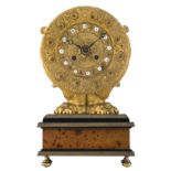 A French circular shaped mantle clock, gilt bronze and ditto mounts, the base elmwood burl veneer