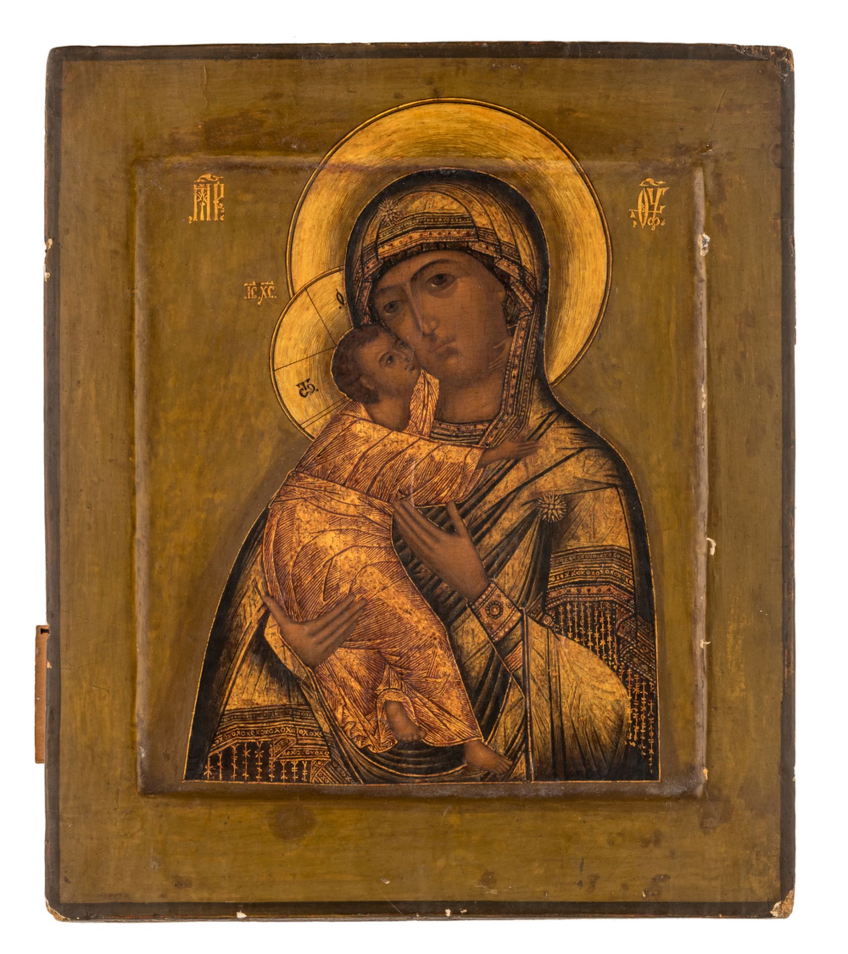A 19thC East European icon depicting Mother and Child, 26,5 x 31 cm