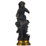 Moreau M., a maiden with birds, patinated bronze, H 78 cm