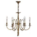 A pair of Neoclassical brass chandeliers, H 83 cm