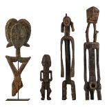 Four African wooden sculptures, different regions and tribes (e.g Fang - Gabon, Mumuyé - Nigeria), H