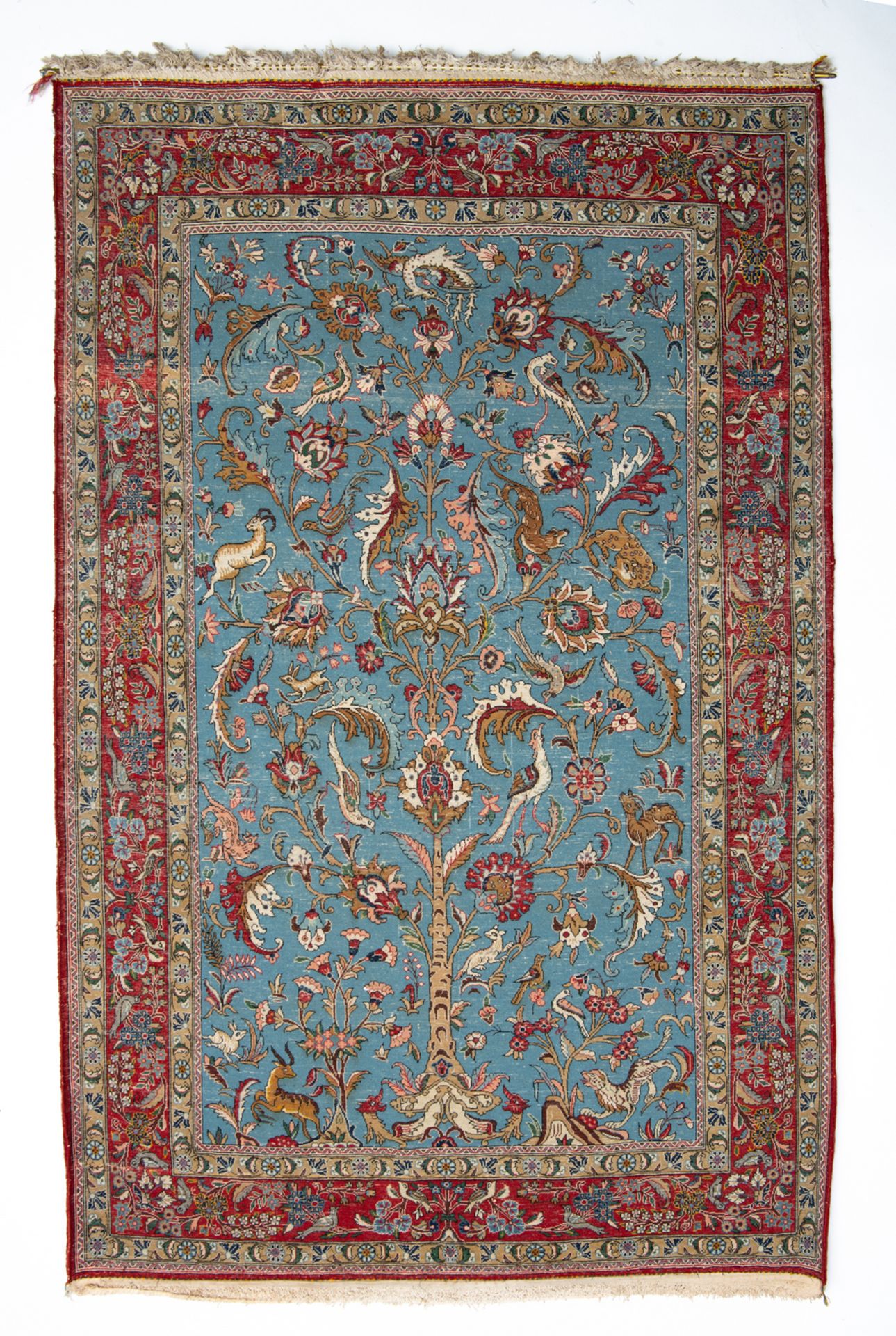 An Oriental 'Three of Live' medidation carpet, wool and silk on cotton, with mount, 141 x 213 cm - Image 2 of 2