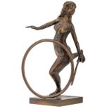 Claerhout J., 'Ophoepelen een mooie sport ook voor meisjes', patinated bronze, H 17,5 cm