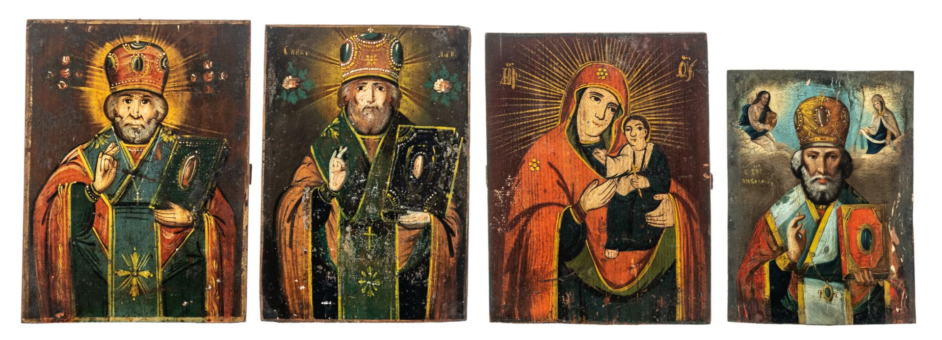 Four 19th / 20thC East European icons, 27 x 34,5 - 22 x 30 cm