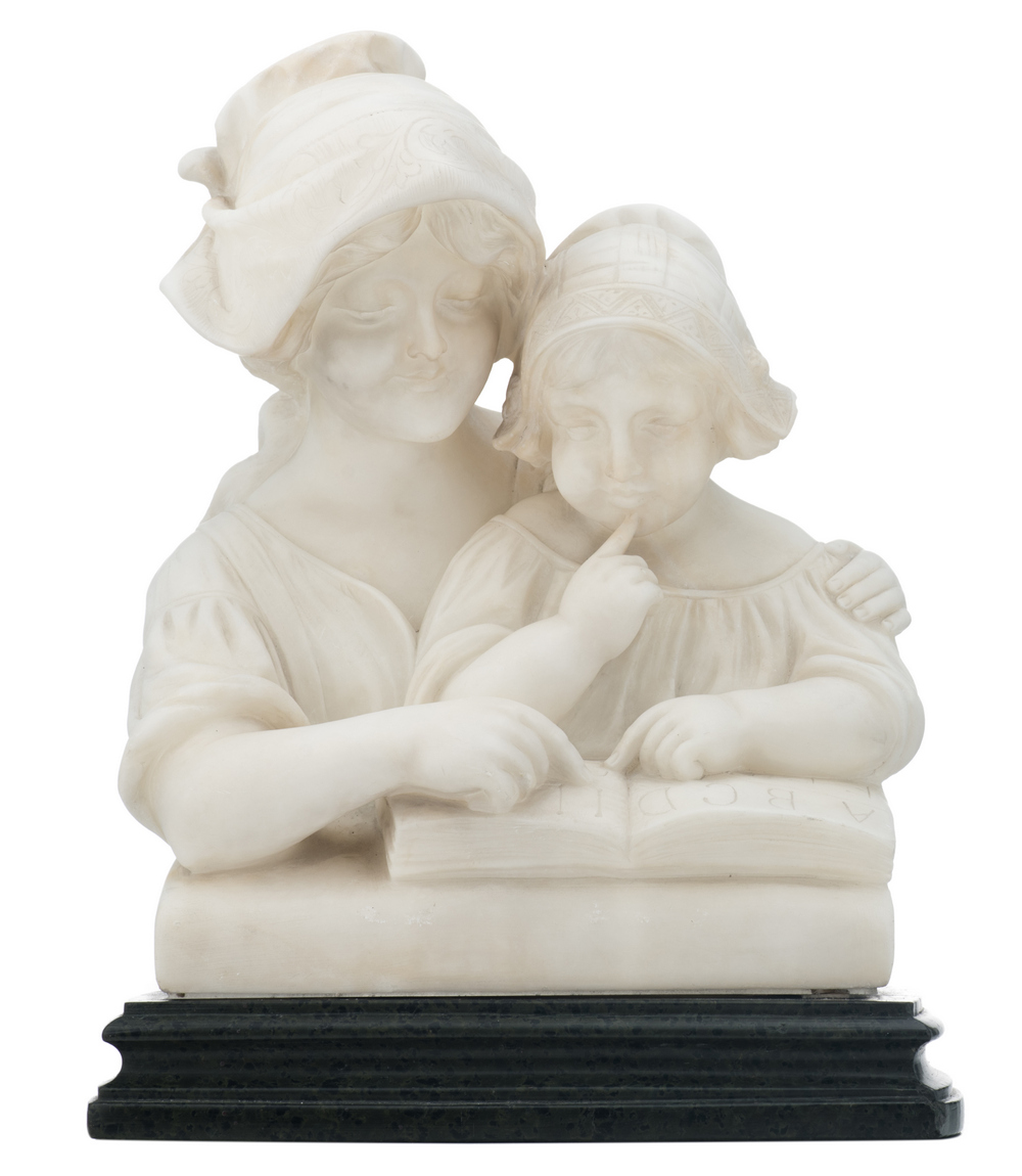 Cijprien A., the teaching, marble on a vert de mer marble base, H 35,5 cm