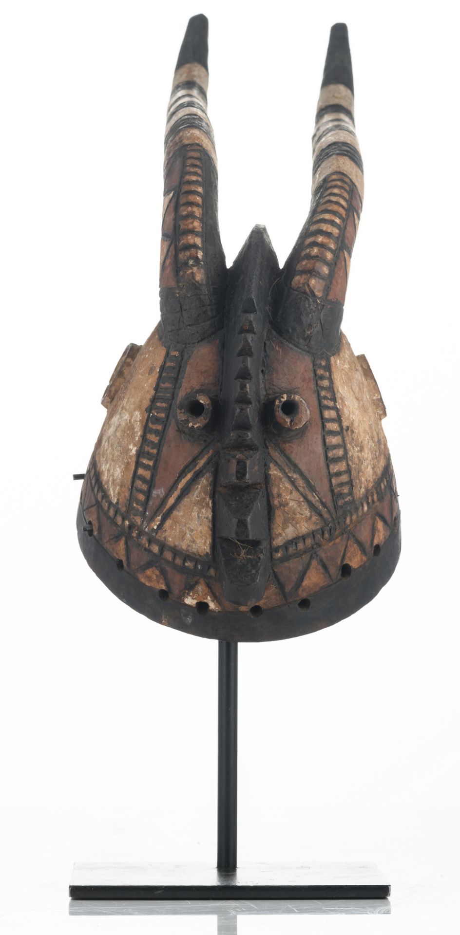 A traditional polychrome decorated African wooden Sukomse helmet mask, Mossi - Burkina Faso, H 17 - Bild 3 aus 8