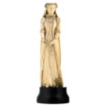 A superb 19thC Paris or Dieppe ivory sculpture depicting Queen Joanne of Navarre; on an ebonised