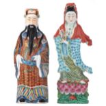 Two Chinese polychrome decorated figures, depicting Lu Xing and a Guanyin, one figure marked, H 62 -