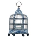 A 19th / 20thC Dutch Delftware blue and white decorated birdcage, H 47 cm