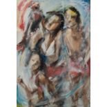 Illegibly signed, the three graces, oil on canvas, 80 x 115 cm