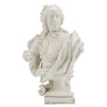 A glazed porcelain portrait bust, probably depicting Augustus II the Strong, first half of the 18thC