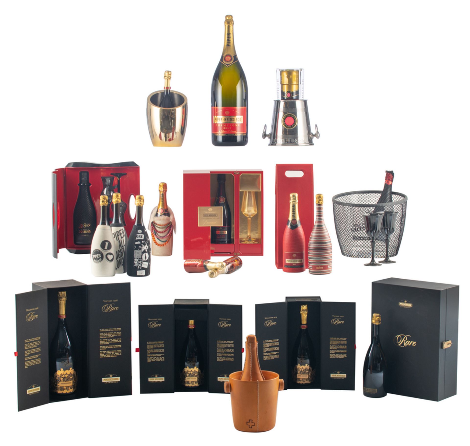 An important lot of collector's items of Piper-Heidsick champagne among which boxes 'rare'