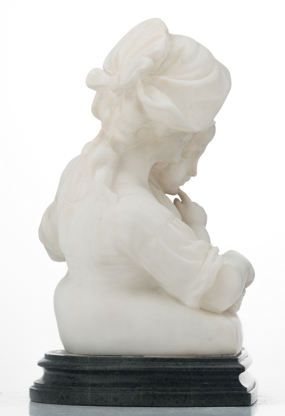 Cijprien A., the teaching, marble on a vert de mer marble base, H 35,5 cm - Image 4 of 6