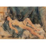 Albert E., a lying female nude, pastel and watercolour, ex. De Vuyst, 50 x 70 cm
