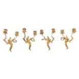 Four gilt bronze Rococo revival wall candelabras, H 35 cm