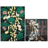 Two modern Chinese gouaches, one depicting mother and child and one depicting chicks, 50,5 x 50,