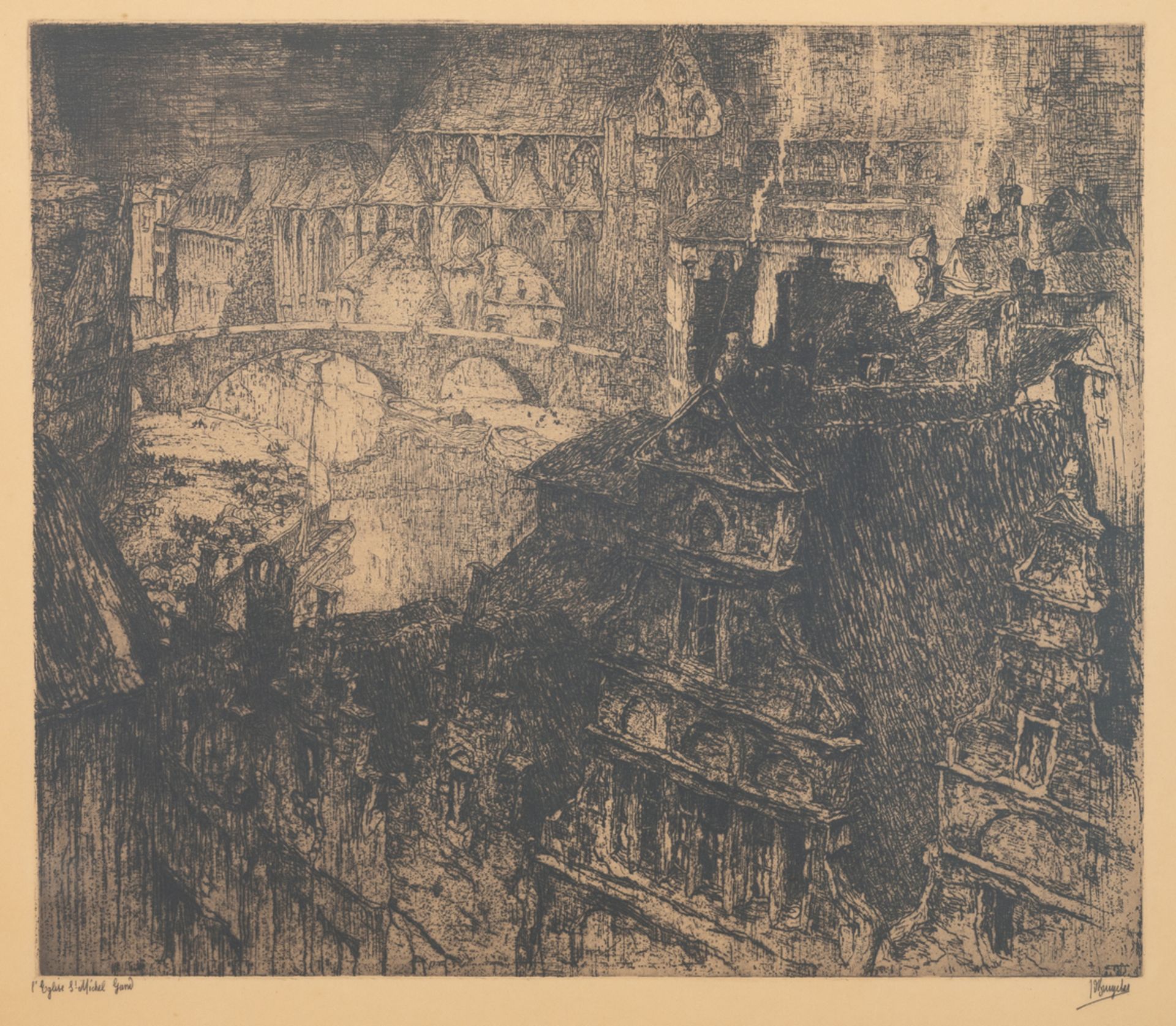 De Bruycker J., 'L'Eglise St. Michel Gand', etching, 42,4 x 49 cm