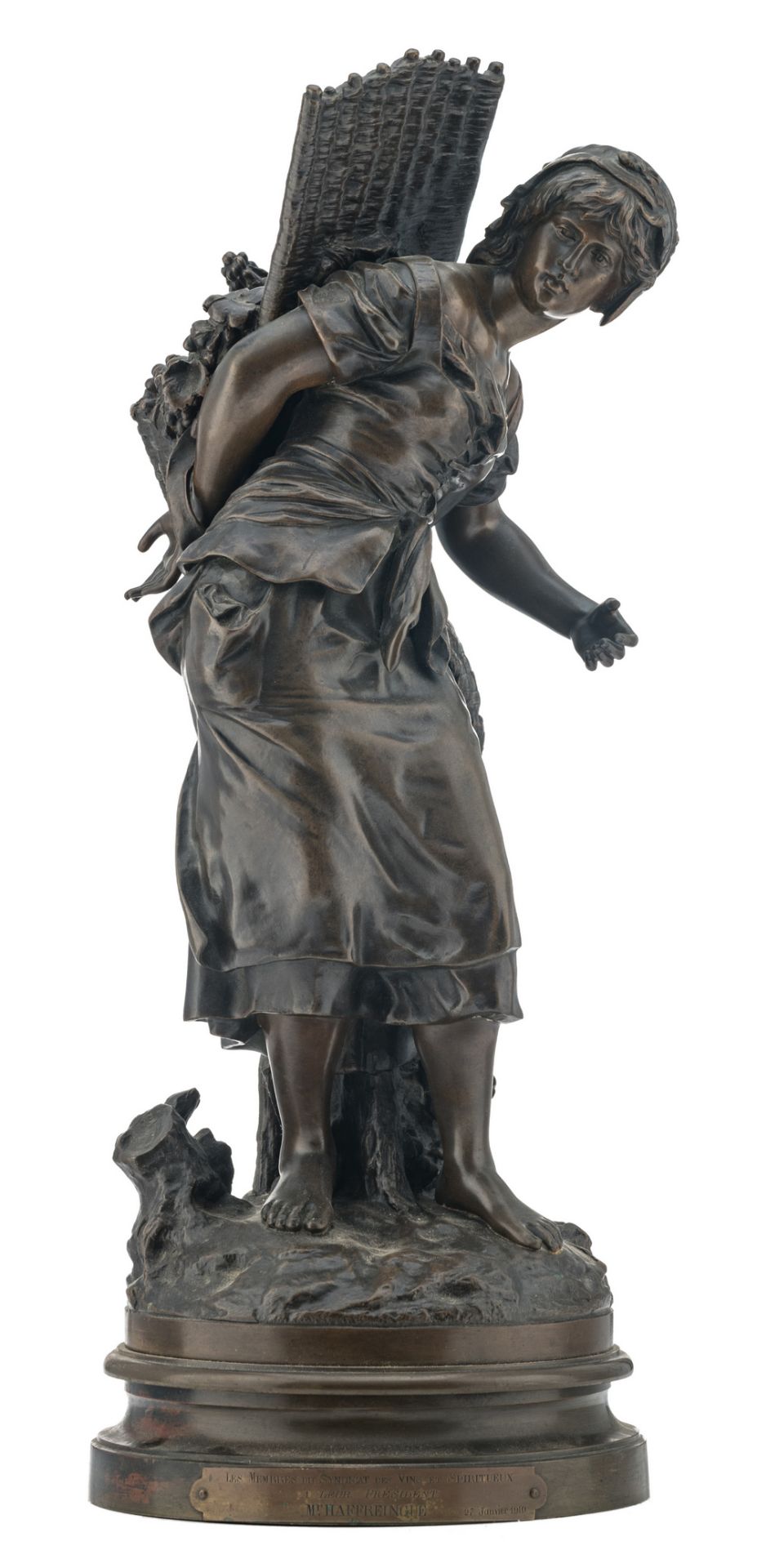 Moreau M., 'La vendengeuse', patinated bronze, H 50 (without base) - 55 cm (with base)