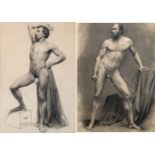 Copman E., two male academic studies (Bruges), charcoal and white cray, dated 1858 - 1859, 45 x 61 -