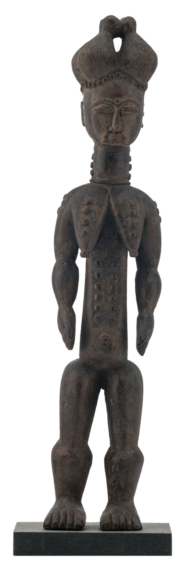 An African wooden sculpture depicting a standing female figure, Attie - Ivory Coast, H 57,5 cm