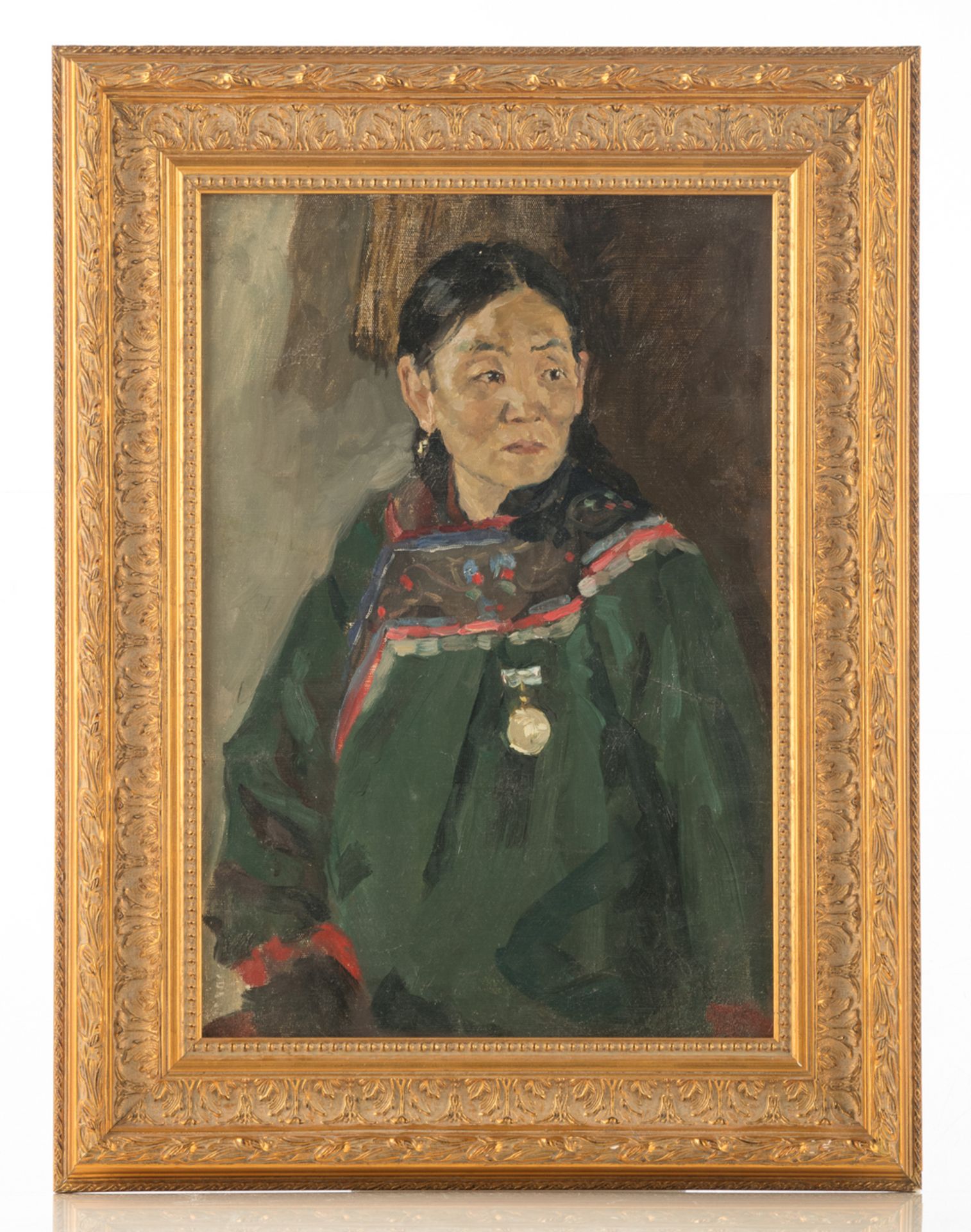 Tetenkin V., 'Honoured Buryutian Woman', oil on canvas, dated 1960s, further information on the back - Bild 2 aus 3