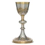 A French Gothic revival partly gilt silver chalice, 950/000, maker's mark J. P. (Pernolet), H 24