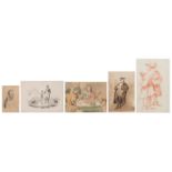 A lot of four various drawings: one 19thC watercolour by Barelay after Carravagio, depicting the