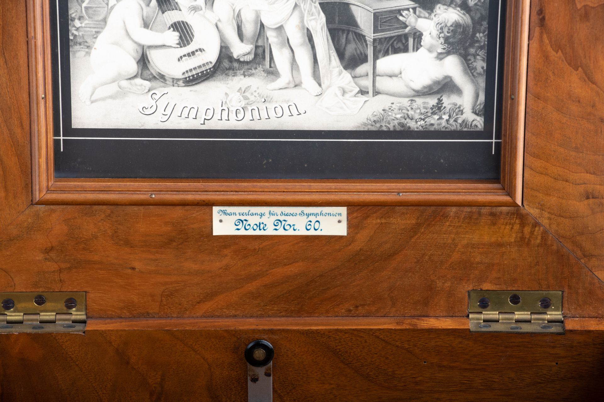 A walnut and marquetry veneered Symphonion music box with twelve matching discs, H 25 - W 42 - D - Image 3 of 7