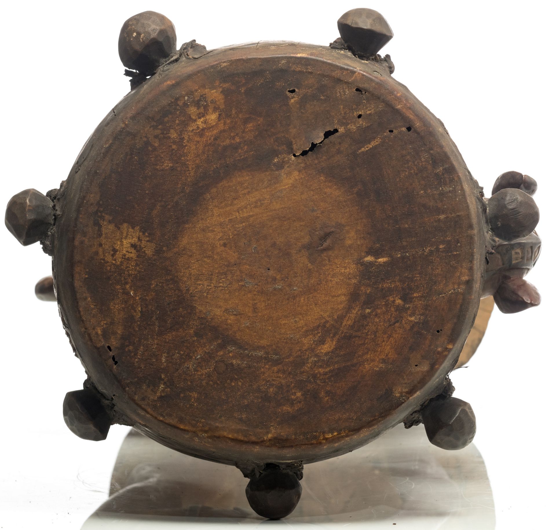 A wood and polychrome Baga drum on a horse shaped base, Guinea Bissau, possibly first half 20thC, - Image 7 of 7