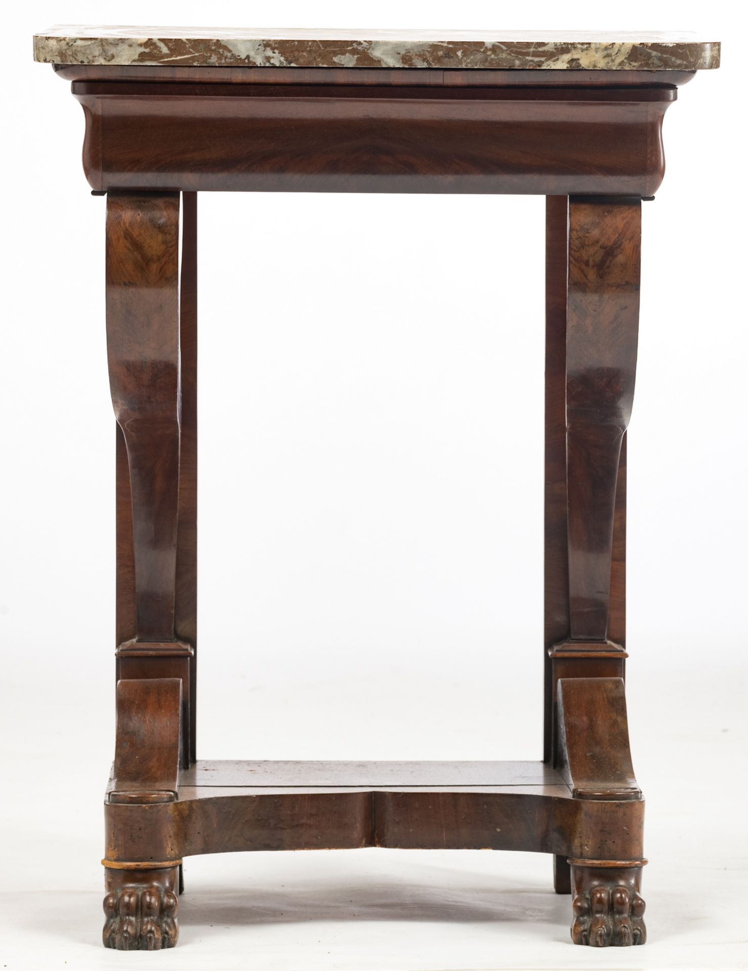 Louis Philippe mahogany console table with paw feet and marble top, H 79 - W 57,5 - D 42,5 cm - Image 2 of 10