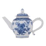 A Chinese blue and white teapot and cover, decorated with flower branches, 18thC, H 14 cm