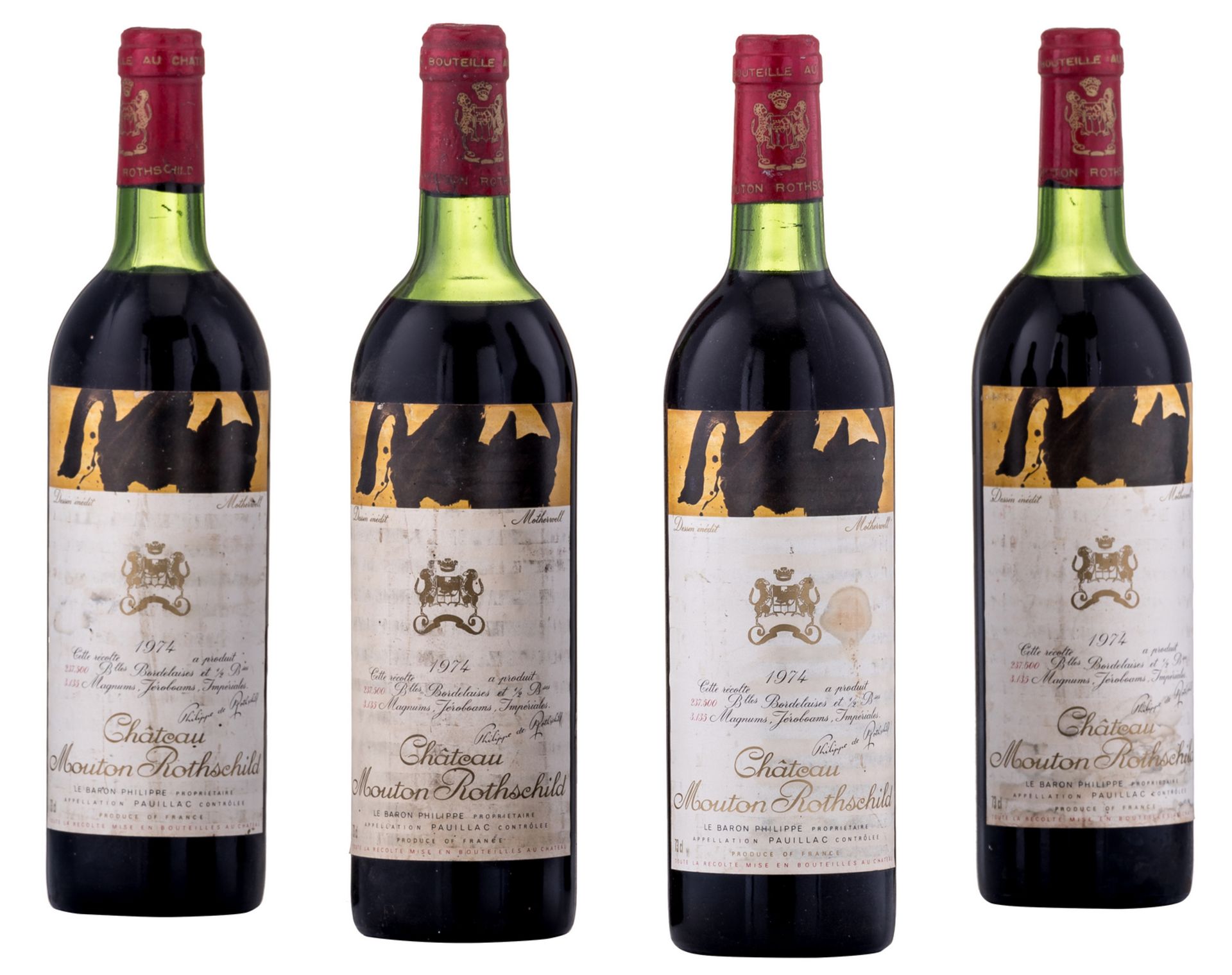 Four bottles Chateau Mouton Rothschild, Pauillac, 1974