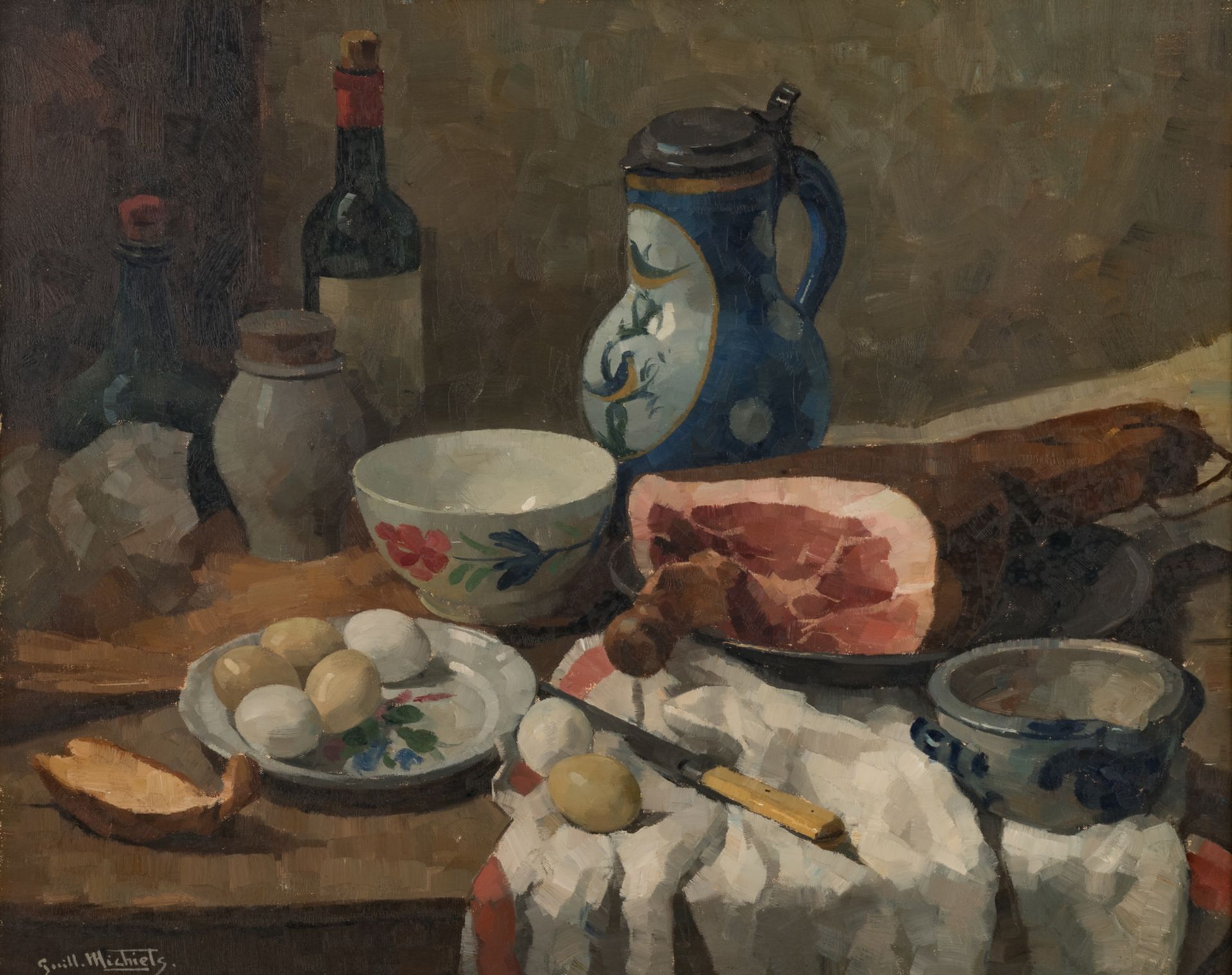 Michiels G., two still lifes, one with crab and one with ham, 60 x 70 and 65 x 80 cm - Bild 2 aus 9