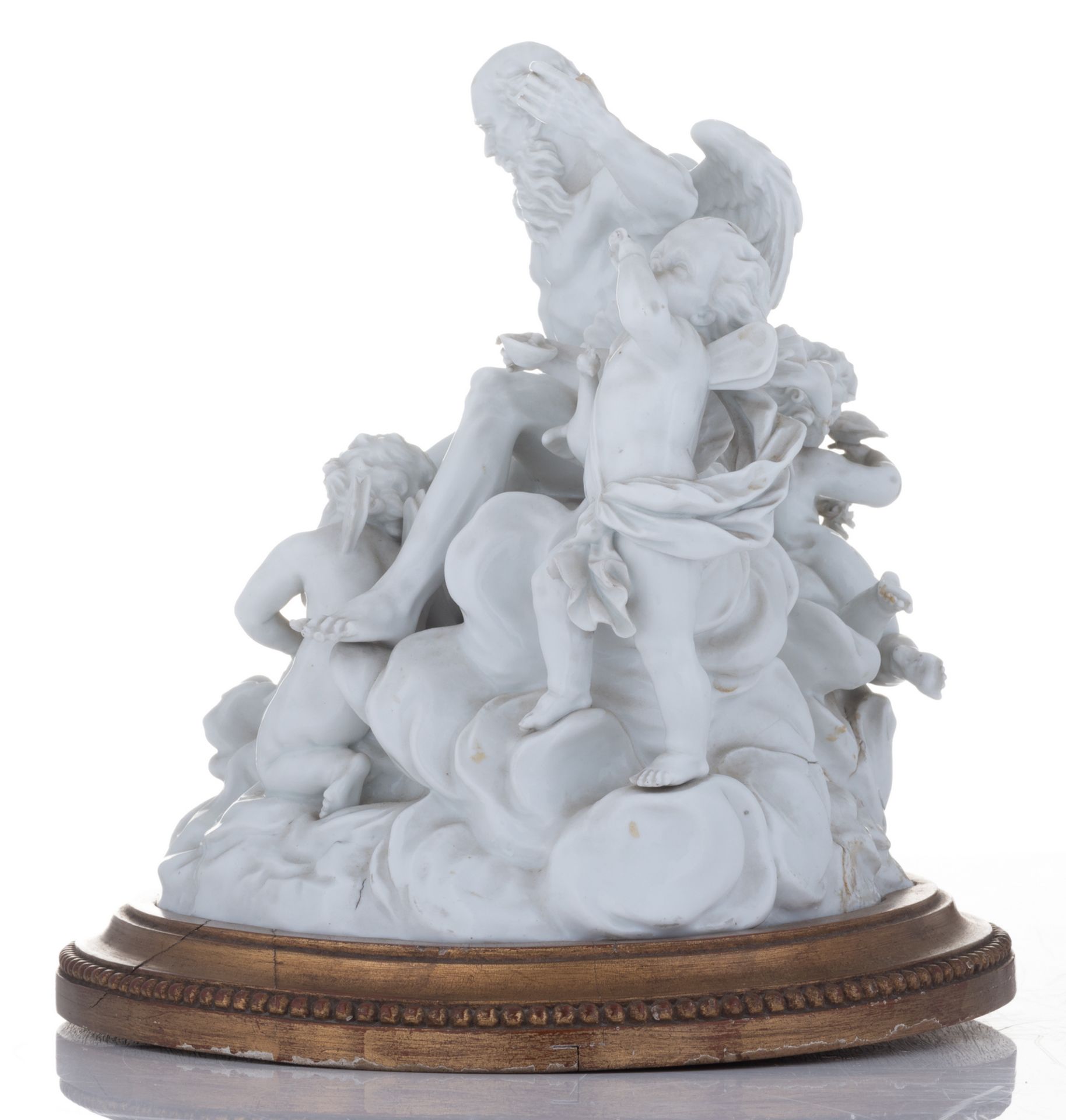 An 18thC Meissen porcelain group depicting Chronos (the time) surrounded by putto, Marcolini period, - Bild 3 aus 8