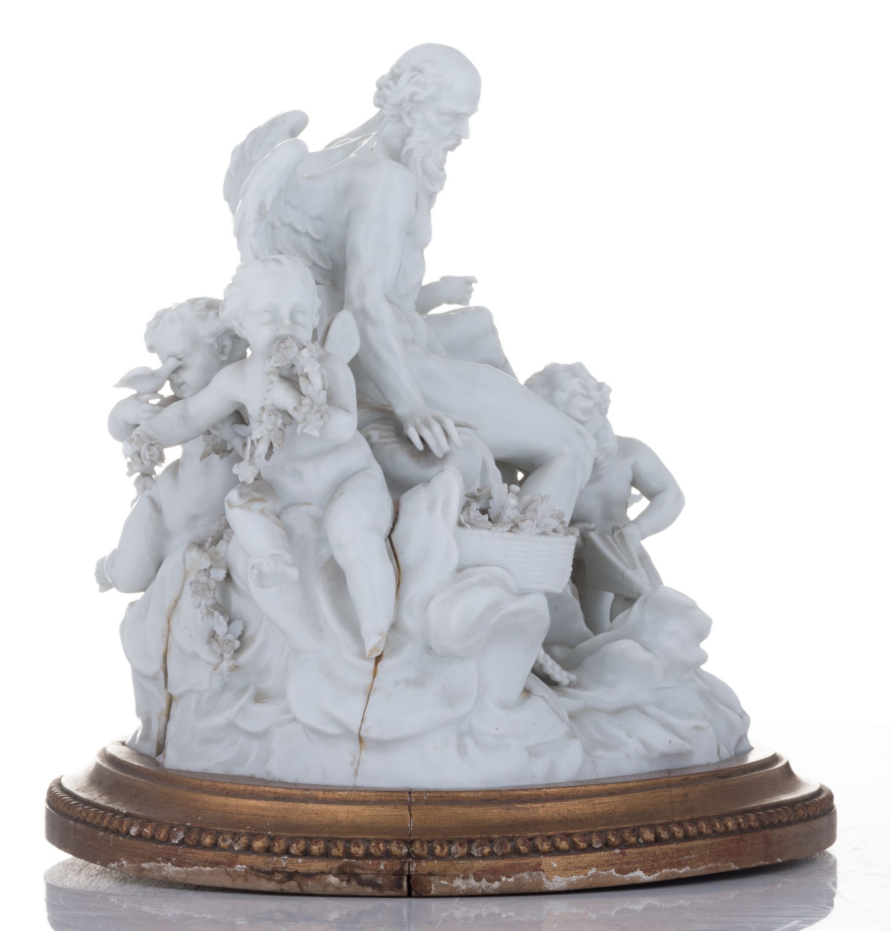 An 18thC Meissen porcelain group depicting Chronos (the time) surrounded by putto, Marcolini period, - Bild 5 aus 8