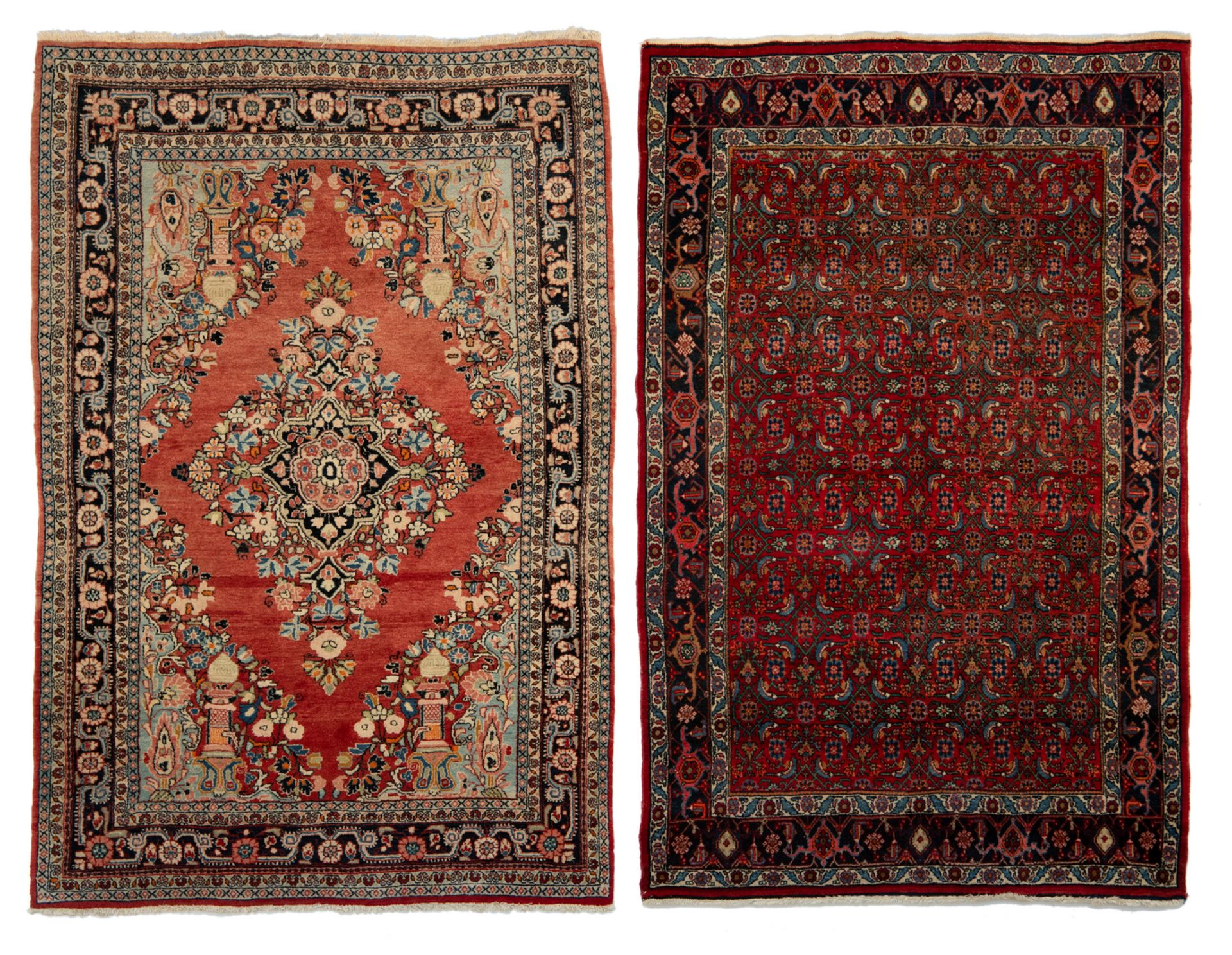 An Oriental carpet, wool on cotton, Bidjar, 132 x 204 cm; added a ditto carpet, Sarough, 136 x 208