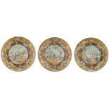 Three Chinese famille rose and gilt decorated export porcelain dishes, with scenes of the daily